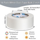 16 Pack White Duct Tape Bulk - 2 Inch Heavy Duty 30 Yards Each  Strong No Res   