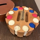 Vtg Wooden Poker Chip Carousel Caddy W Brass Handle   Chips Mcm Game Room Set