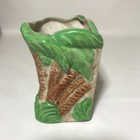 Vintage Hand Painted Gnome   Pixie Planter Laying Down Beside Some Trees 4 5   