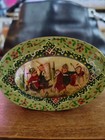 Vintage Persian Khatam Kari Inlaid Camel Bone Trinket Box Hand Painted Polo   