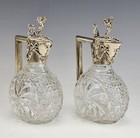 Gorgeous Pair 19c German Sterling Silver Crystal Claret Jugs