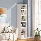 Narrow Bookcase Bookshelf Freestanding Wood Corner Storage Shelves Space Saving