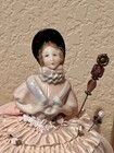 2 Lot Antique German Porcelain Half Doll Pink   Lace Pin Cushion Figurine Legs