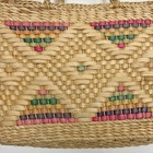Vintage Woven Straw Tote Boho Market Basket Painted Aztec Southwest Beach Purse