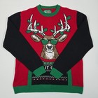 Let It Glow Reindeer Ugly Christmas Sweater Men s M Red Black Holiday Knit