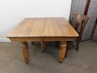 Antique 1890 s Farmhouse Solid Oak Dining Table 42  Square W 3 Ext Leaves Ships 