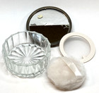 Vintage Silver Plated Crystal Powder Jar Mirror In Lid Vanity Trinket Box