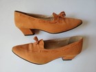 Vintage Sz 5 Retro Orange Leather Suede High Heel Pointed Toe Pumps Tassel Shoes
