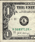 2017  1 One Dollar Star Note Serial   K06897126  3 2m Run - One Pair  66  