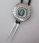 Radiant Stamped Round Sterling Silver   Turquoise Southwestern Bolo Tie