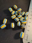 20 Vintage Chevron Glass Beads -  b1032  Yellow Blue 12mm Oval Indian