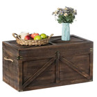 Brown Large Wooden Lockable Trunk Farmhouse Style Rustic Design Lined Storage   