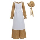 Fccam Pioneer Prairie Dress Women Long Sleeve Floral Colonial Costume 1800s 