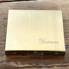 Vintage Art Deco Chrome And Gold Tone Compact Mirror   Powder Case Engraved