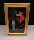 Vintage Asian Silk Embroidered Thread Art Girls Women Swing Gold Easel Frame 4x6