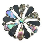 Vintage Taxco Mexico Sterling Silver Onyx Abalone Sunburst Brooch Pendant 925
