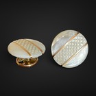 Vintage Art Deco Mother Of Pearl Cufflinks Carved Geometric Gold Tone Round