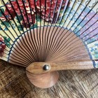 Hand Folding Fan Wood  Hand Painted Floral Silk  Trim  Measures 9    Tall X 16   