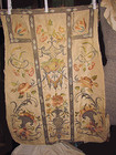 Antique 19th French Embroidery Lg Textile Remnant Roses Peonies Peaches Urns    