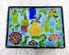 Old Enamel Blue Enamel Snuff Stamp Box W Colorful Designs Extra Tiny Made China
