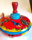 Vintage 1960s Spinning Top 8  Toy Scifi Space Rockets Astronauts Tin Metal Litho