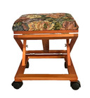 Vintage Folding Rolling Solid Wood Floral Tapestry Upholstered Footstool - Nice 