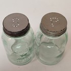Vintage Mason Jar Style Salt Pepper Shakers Green Glass Rustic Farmhouse