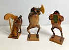3 Mexican Folk Art Taxidermy Frogs Toad Playing Harp Horn Musical Instruments