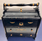 Vintage Wooden Sewing Box Chest 2 Drawers Seamstress Caddy Mcm Black 1940s S4