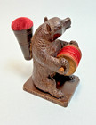 Antique Black Forest  Wood Carving Brown Bear Figurine Pincushion Spool Holder