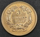 1854 Indian Princess  3 Gold   Almost Uncirculated Details