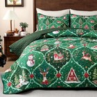 3 Piece Christmas Queen Quilt Snowman Xmas Tree Reversible Queen Quilt Bedding