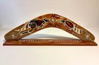 Handcrafted Australian Wooden Boomerang Aboriginal Style Dot Art Kangaroo Design
