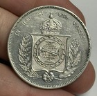 Au  1865 Brazil 2000 Reis Silver Coin  lightly Cleaned   Almost Uncirculated