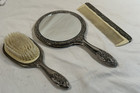 Silver Plated Vintage Mirror  Brush And Comb Vanity 3 Item Set 