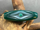 Energy Tibetan Natural Green Old Agate Dzi Carved Sky Eyes Bead Amulet 46mm V08