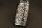 Antique Persian Islamic 84 Solid Silver Niello Pocket Hip Flask