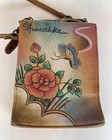 Anuschka Small Crossbody Purse Wallet Flowers Butterflies