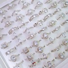 50pcs Wholesale Bulk Lot Zircon Rhinestone Rings For Women Wedding Jewelry Gift