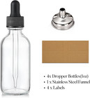 Set Of 4  1 Oz Clear Eye Dropper Bottles With 1 Stainless Steel Funnels   4 Labe