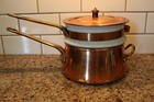 Vintage Taurus Copper Double Boiler   Lid Portugal Vintage Brass Handles