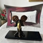 Mcm 8x9 In  Brutalist Owl  Brass And Aluminum Abstract Sculpture 