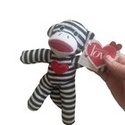Dan Dee Sock Monkey Plush Stuffed Animal Black White Stripes Red Heart 9 5 