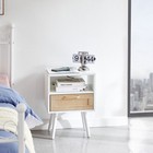 15 75  Rattan End Table Power Outlet   Usb Ports Modern Nightstand Drawer Solid