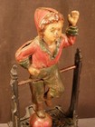 Antique Cast Iron Mechanical Coin Bank Still Spinning Boy On Trapeze Estate Toy 