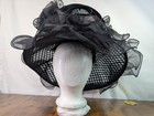 Elegant Black Organza Wide Brim Dress Hat Ruffle Flower Church Kentucky Derby