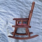 Vintage Pin Cushion Cottage Wooden Sewing Rocking Chair Red White Gingham Fabric