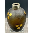 Vintage Art Glass Perfume Or Cologne Decanter Textured Brow Gold Circles Unsigne