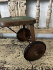 Antique Child s Wood Tricycle Green Wheels Vintage Primitive Ride On Toy rubber 