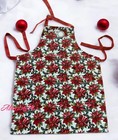 Poinsettia Flowers Christmas Kitchen Festive Apron 27   x 35    New 100  Cotton